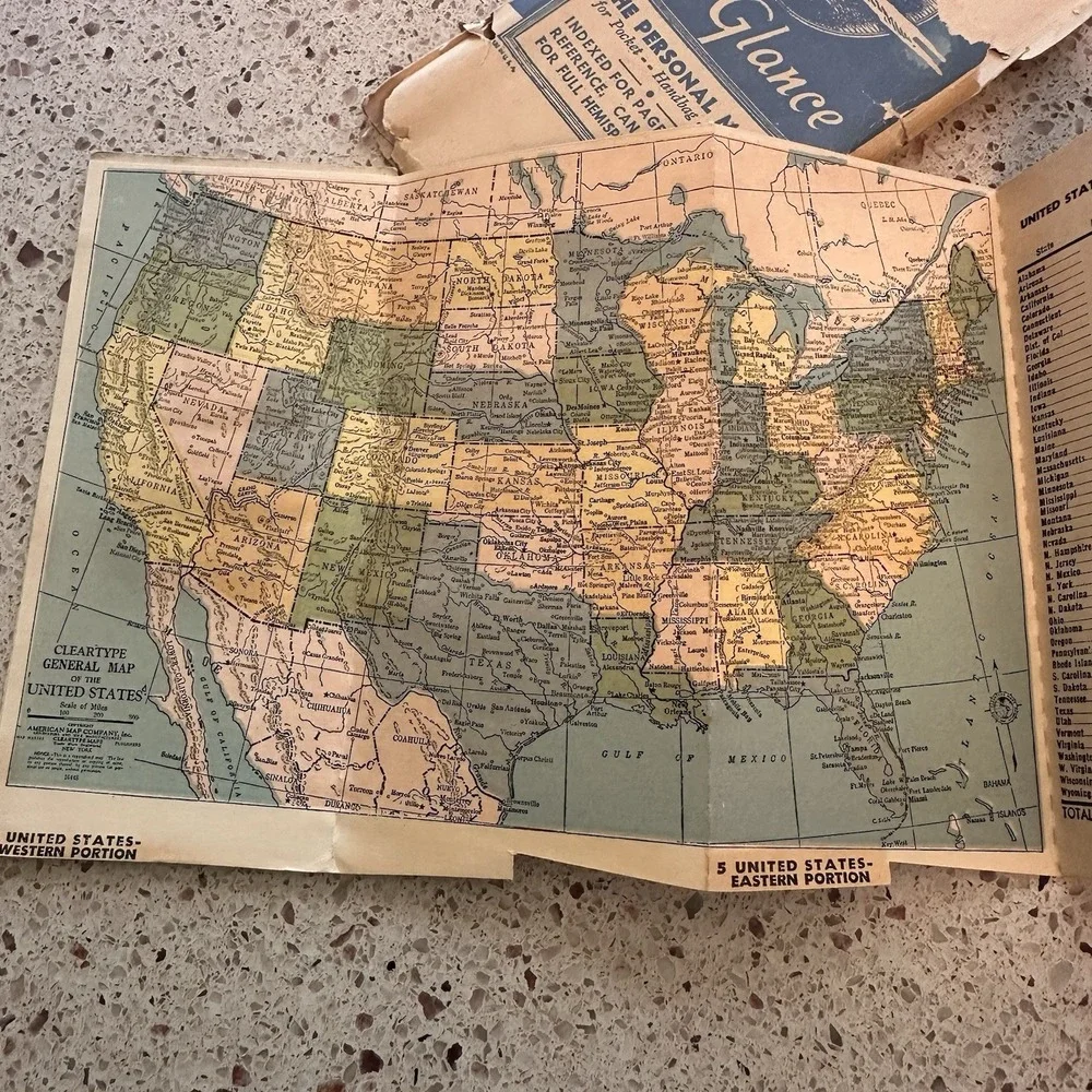 WWII~World at a Glance Accordion Pocket Map Atlas Sept.1939~Philadelphia, PA